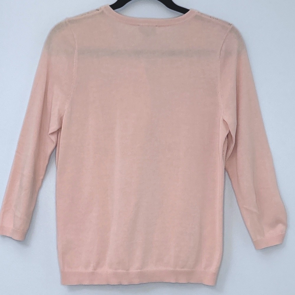 Talbots Petites Pink 100% Pima Cotton Pointelle Cardigan Sweater Womens MP - Picture 2 of 6